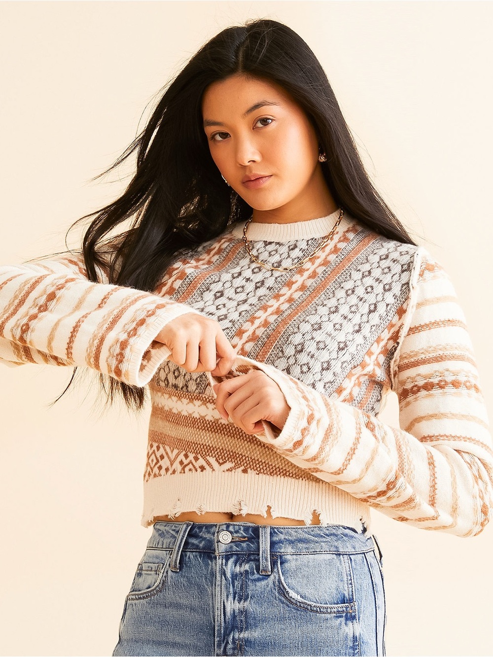 Mixed Media Boho Cotton Sweater